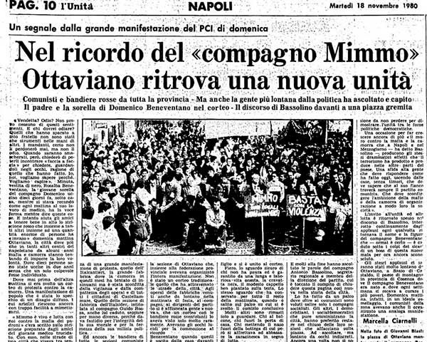 01 18 Novembre 1980 – l’Unità «Nel ricordo del “compagno Mimmo” Ottaviano ritrova una nuova unità» Marcella Ciarnelli