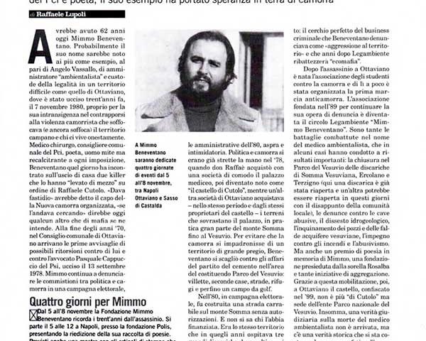 Novembre 2010 La nuova ecologia «L’ambientalista che dava fastidio» Raffaele Lupoli