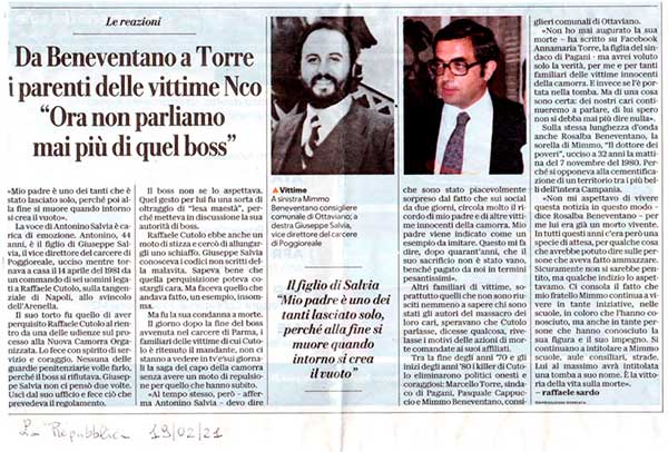 19 Febbraio 2021 – la Repubblica Napoli «Da Beneventano a Torre i parenti delle vittime Nco “Ora non parliamo più di quei boss”»