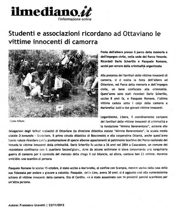 22 Novembre 2012 – Il Mediano «Studenti e associazioni ricordano ad Ottaviano le vittime innocenti di camorra»