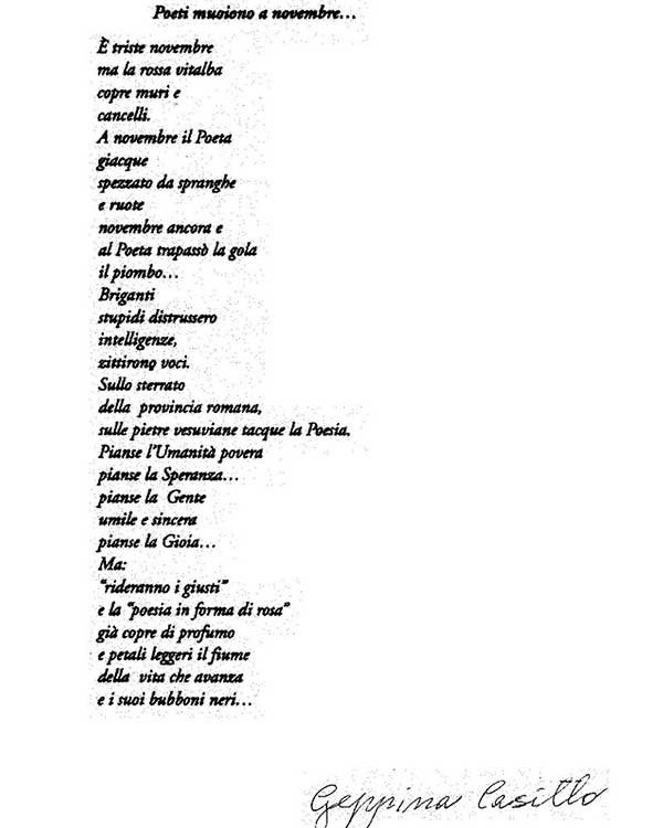 Poeti muoiono a novembre… – Poesia di Geppina Casillo per Mimmo Beneventano