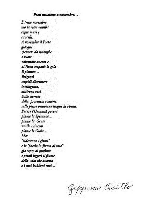 Poeti muoiono a novembre… – Poesia di Geppina Casillo per Mimmo Beneventano